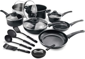GreenLife Soft Grip Diamond Healthy Ceramic Nonstick, 16 Piece Cookware Pots and Pans Set
