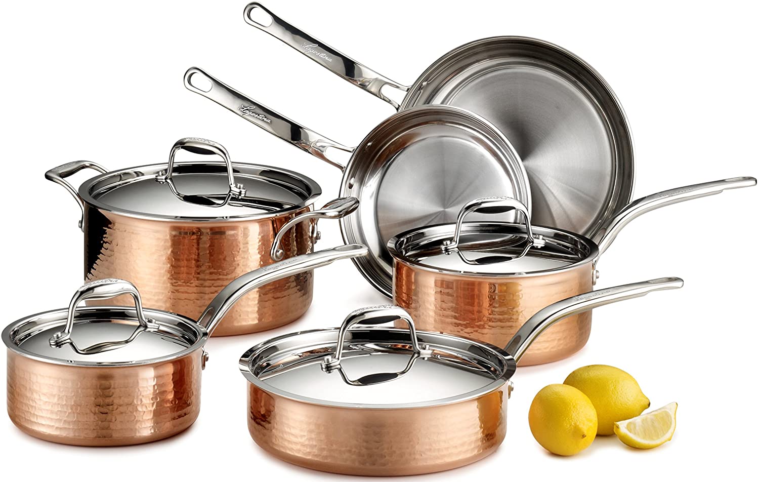 Lagostina Martellata Hammered Copper Tri-Ply Stainless Steel Cookware Set