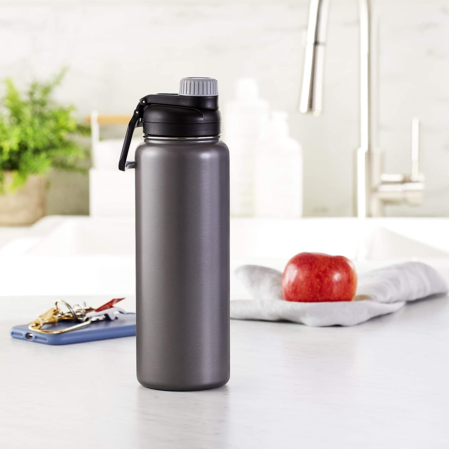 Amazon Basics Stainless Steel Insulated Water Bottle with Spout Lid